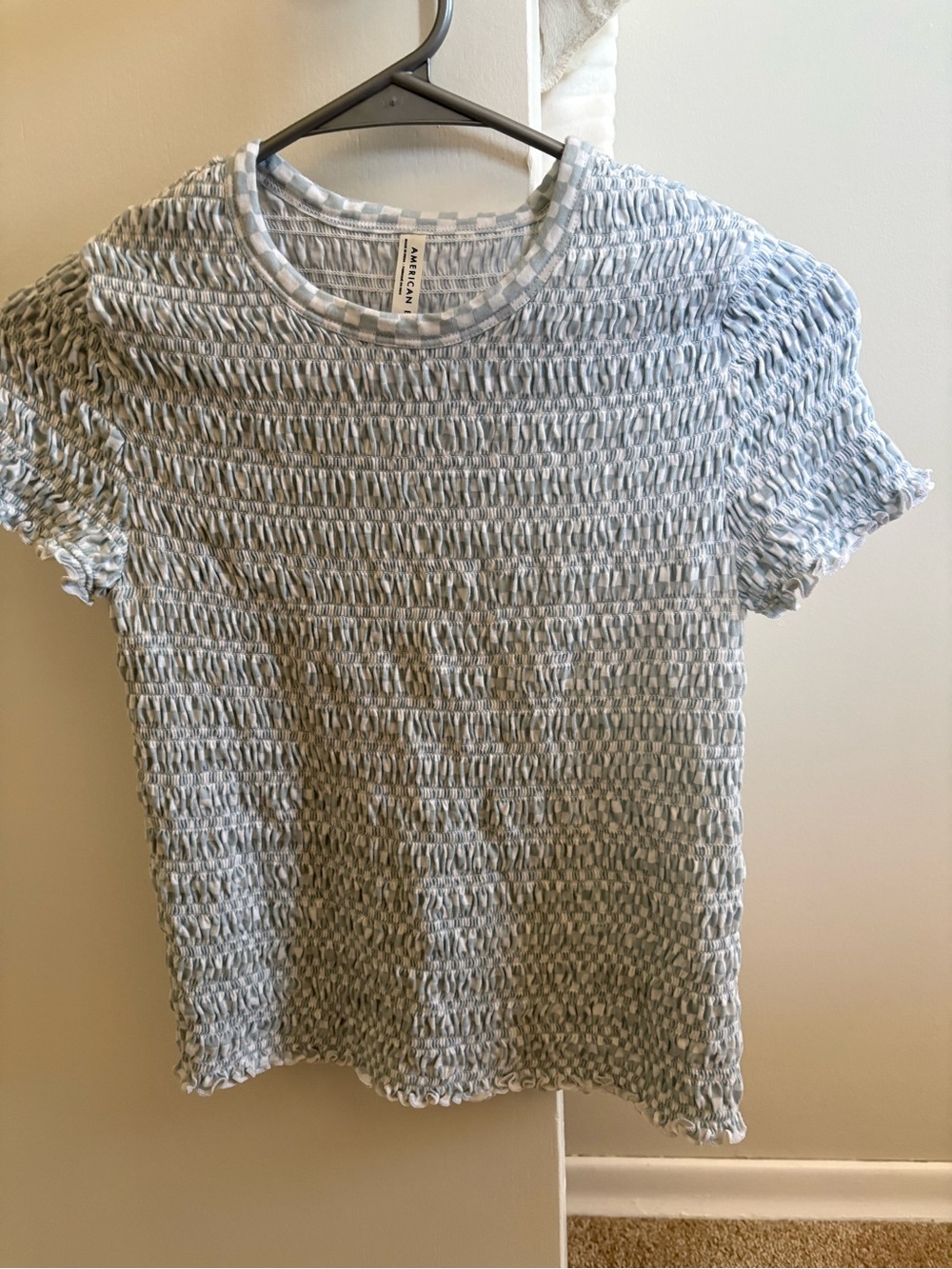 American Eagle Outfitters Light Blue Smocked Tee